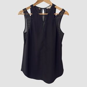 Rebecca Taylor Black Crew Neck Mesh Detail Sleeveless Blouse US6